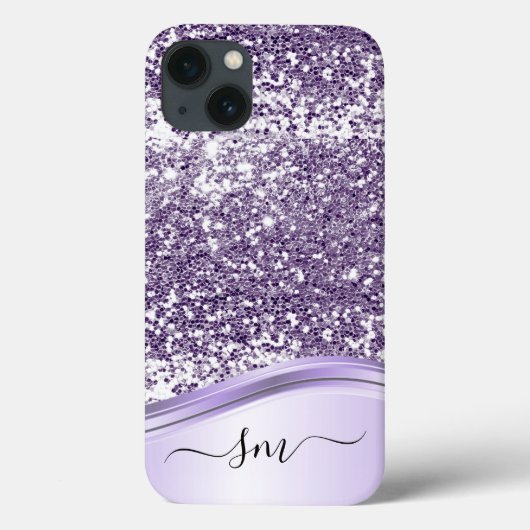 Lila Glitter-Monogramm-Initialen Case-Mate iPhone Hülle (Rückseite)