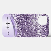 Lila Glitter-Monogramm-Initialen Case-Mate iPhone Hülle (Rückseite (Horizontal))