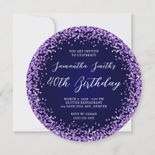 Lila Glitter Navy Ombre 40. Geburtstag Einladung