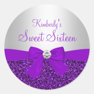 Lila Glitter & Schleife Sweet Sixteen Aufkleber