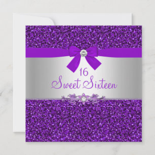 Lila Glitter & Schleife Sweet Sixteen Einladung