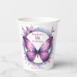 Lila Glitter Schmetterling - Geburtstag Pappbecher