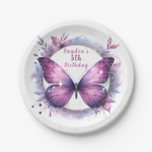Lila Glitter Schmetterling - Geburtstag Pappteller