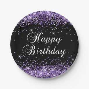 Lila Glitter Schwarz Alles Gute zum Geburtstag Pappteller