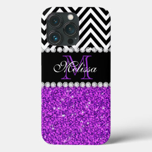 Lila Glitter Schwarz Chevron Monogramm Case-Mate iPhone Hülle