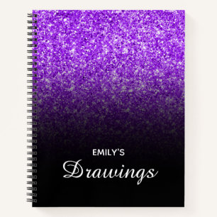 Lila Glitter Schwarz Ombre Personalisiertes Zeichn Notizblock