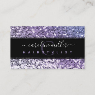 Lila Glitter Schwarzes Monogramm Trendige Schönhei Visitenkarte