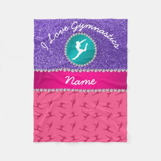 Lila Glitter-Silhouette der rosa Namensgymnastik Fleecedecke (Vorderseite)