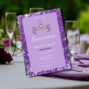 Lila Glitter-Tiara-Krone Elegante Quinceañera Einladung
