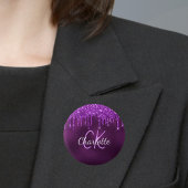 Lila Glitter-Tropfen Monogramm-Name Button