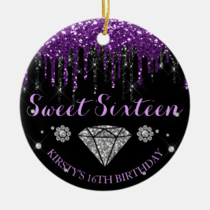 Lila Glitter-Tropfen Sweet Sixteen-Ornament Keramik Ornament