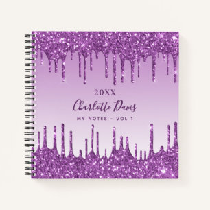 Lila Glitter tropft glamouröses violettes Monogram Notizblock