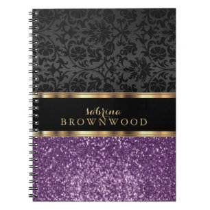 Lila Glitter und schwarzer Damast Notizblock