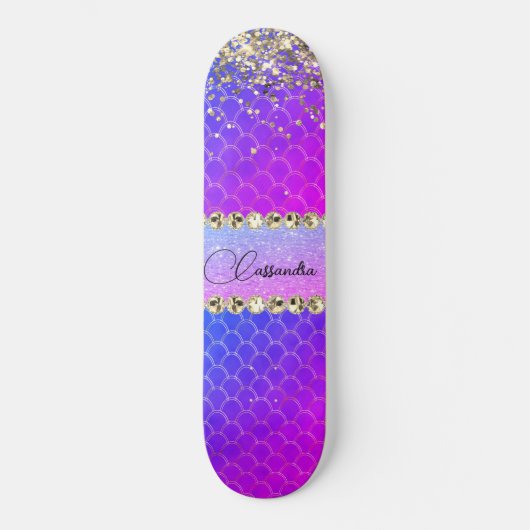 Lila Glitterie-Bling-Skateboard in Hot Pink Skateboard (Vorderseite)