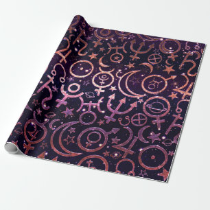 Lila Glitterie Planetarium Weltraumplaneten Geschenkpapier
