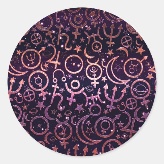 Lila Glitterie Planetarium Weltraumplaneten Runder Aufkleber (Vorderseite)