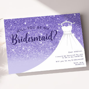 Lila Glitterkleid Wirst du meine Brautjungfer sein Einladung