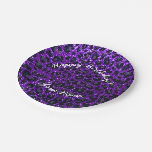 Lila Glitterleopard des alles Gute zum Pappteller (Schrägansicht)