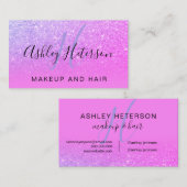 Lila Glitterneon des Make-upmonogrammskriptrosas Visitenkarte (Vorne/Hinten)