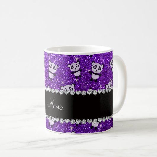 Lila Glitterpandas des personalisierten Kaffeetasse (VorderseiteRechts)