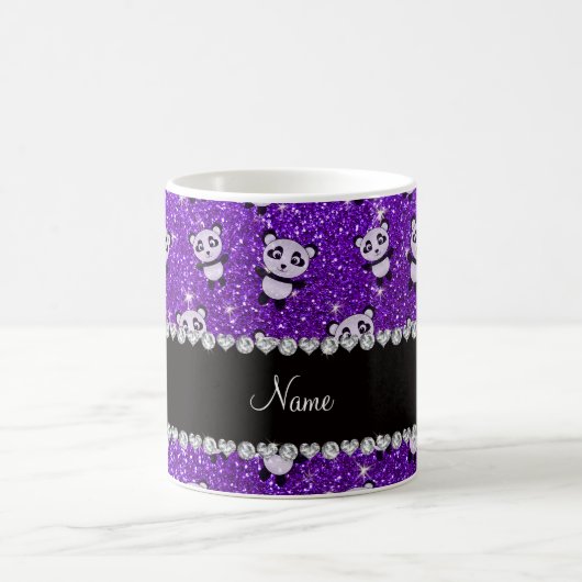 Lila Glitterpandas des personalisierten Kaffeetasse (Mittel)