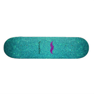 Lila Glitterschnurrbart-Türkis-Glitter Skateboard
