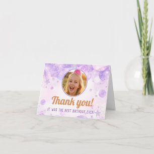Lila Glittersterne für Kinder Fotos Geburtstags- Dankeskarte