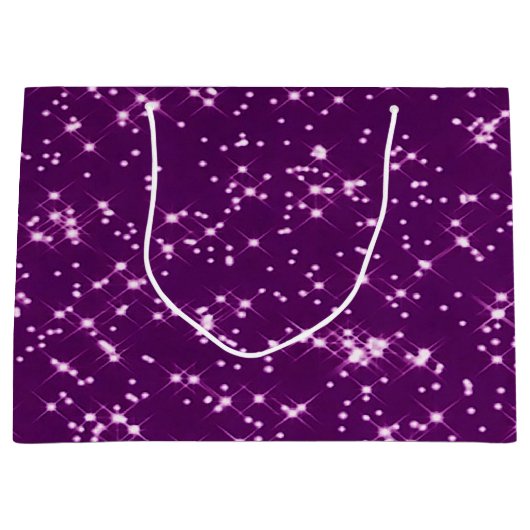 Lila Glittersterne Große Geschenktüte (Vorderseite)