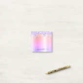 Lila Glittertropfen Regenbogen-Schimmer Post-it Klebezettel (Auf Schreibtisch)