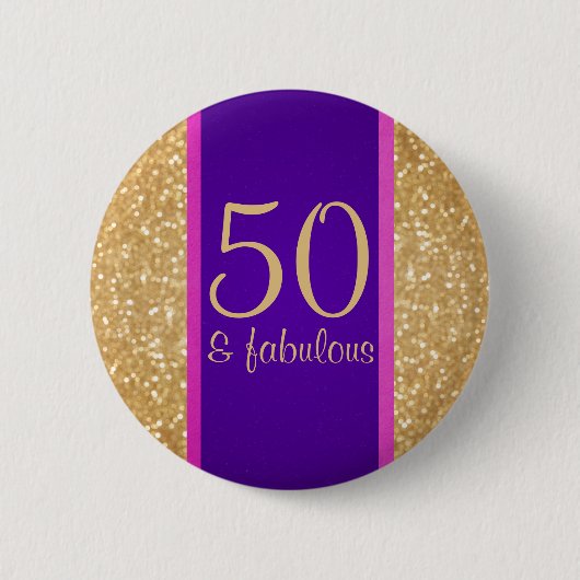 Lila & Glittery 50 & Fabulous 50. Geburtstag Button (Vorderseite)