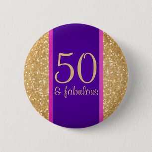 Lila & Glittery 50 & Fabulous 50. Geburtstag Button