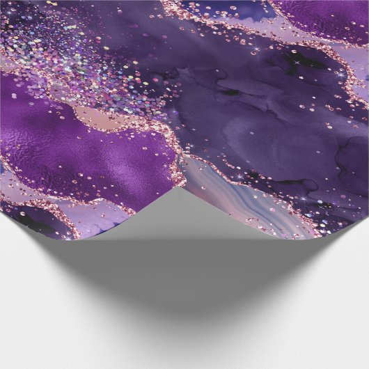 Lila Glittery Agate Texture Geschenkpapier (Ecke)