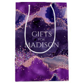 Lila Glittery Agate Texture Mittlere Geschenktüte (Vorderseite)