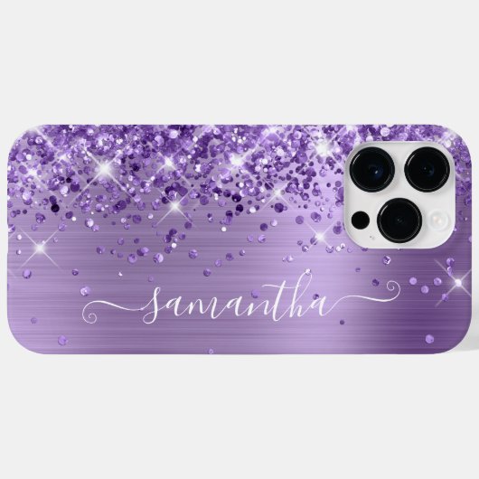 Lila Glittery Glam Girly Signature Case-Mate iPhone Hülle (Rückseite (Horizontal))