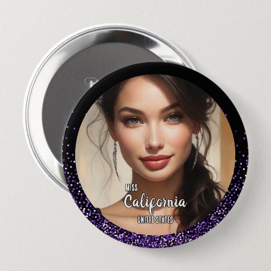 Lila Glitz Pageant Foto Button Button (Vorne & Hinten)