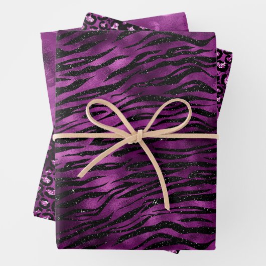 Lila Glitz Zebra Print Geschenkpapier Set (Beispiel)