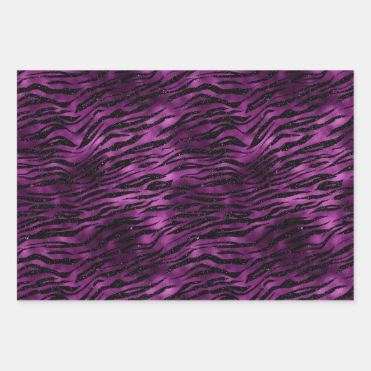 Lila Glitz Zebra Print Geschenkpapier Set (Vorderseite)