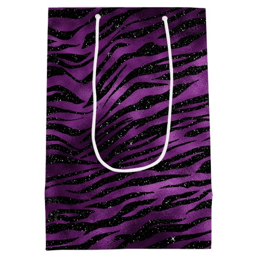Lila Glitz Zebra Print Mittlere Geschenktüte (Rückseite)