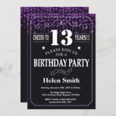 Lila Glitzer 13. Geburtstag Einladung (Vorne/Hinten)