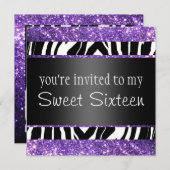Lila Glitzer 16. Geburtstag Einladung (Vorne/Hinten)