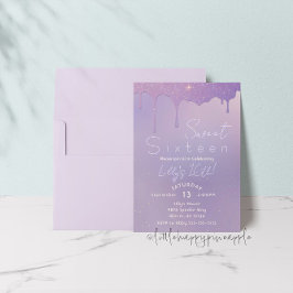 Lila Glitzer 16 . Geburtstag Geburtstagseinladung Einladung