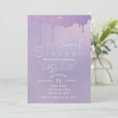 Lila Glitzer 16 . Geburtstag Geburtstagseinladung Einladung (Stehend Vorderseite)