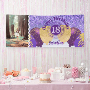 Lila Glitzer 18. Geburtstag & Balloons Banner
