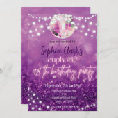 Lila Glitzer 18. Geburtstag Euphorie Einladung (Vorne/Hinten)