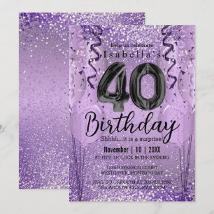 Lila Glitzer 40. Geburtstag Einladung
