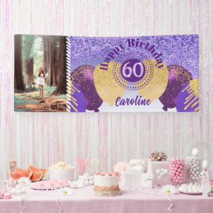 Lila Glitzer 60. Geburtstag & Balloons Banner
