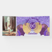 Lila Glitzer 60. Geburtstag & Balloons Banner (Horizontal)