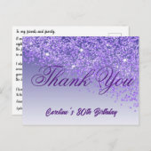 Lila Glitzer, 80. Geburtstag Danke Postkarte (Vorne/Hinten)