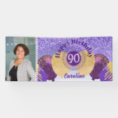 Lila Glitzer 90. Geburtstag & Balloons Banner (Horizontal)