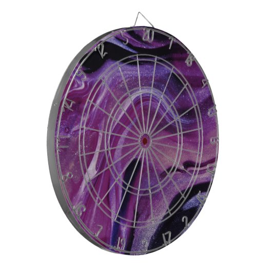 Lila Glitzer Abstrakt Marbellfarbe Akrylfarbe Dartscheibe (Vorderseite Links)